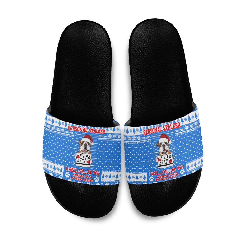 Christmas Stalker Bulldog Slide Sandals Xmas Holiday Patterns - Wonder Print Shop