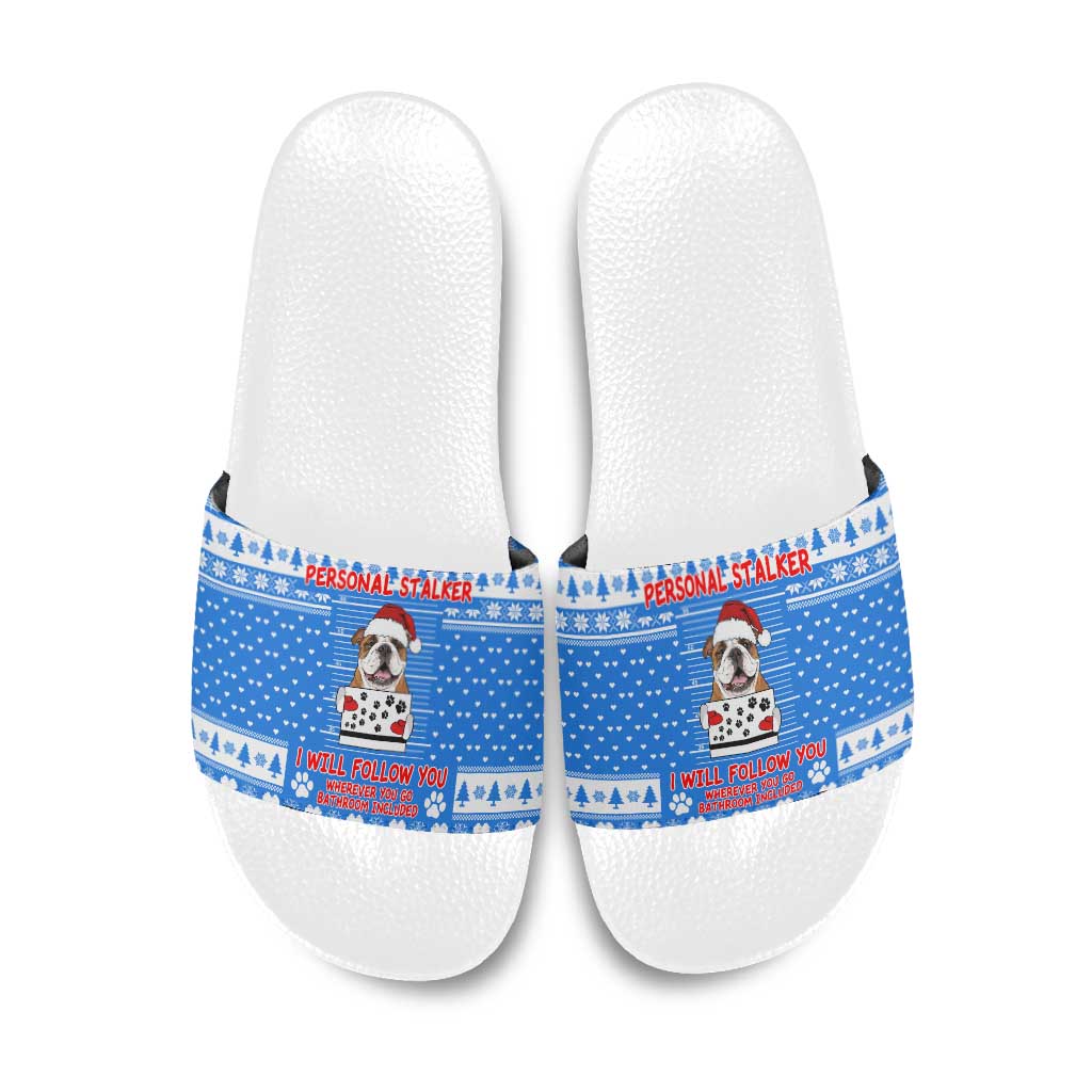 Christmas Stalker Bulldog Slide Sandals Xmas Holiday Patterns - Wonder Print Shop