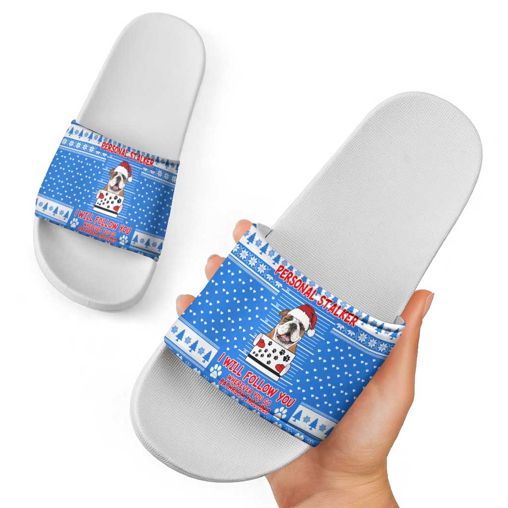 Christmas Stalker Bulldog Slide Sandals Xmas Holiday Patterns - Wonder Print Shop