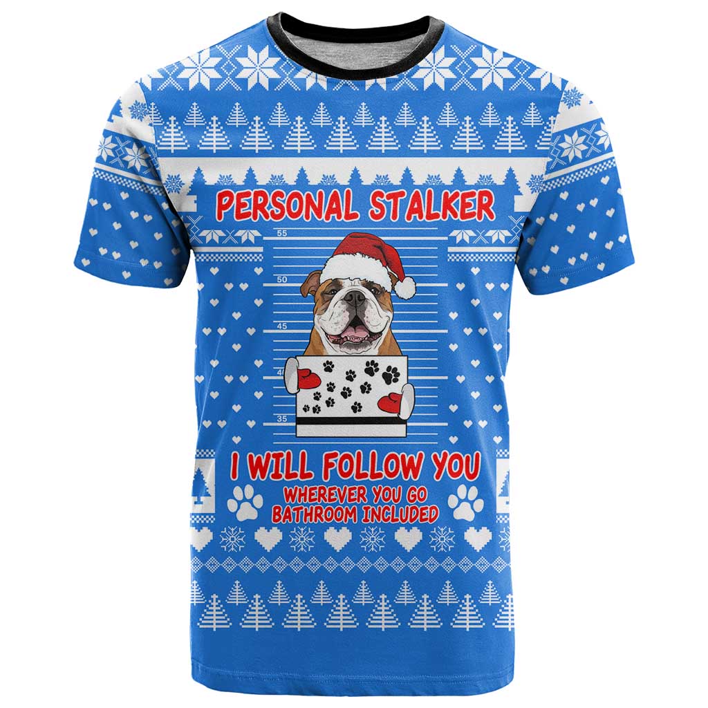 Christmas Stalker Bulldog T Shirt Xmas Holiday Patterns - Wonder Print Shop