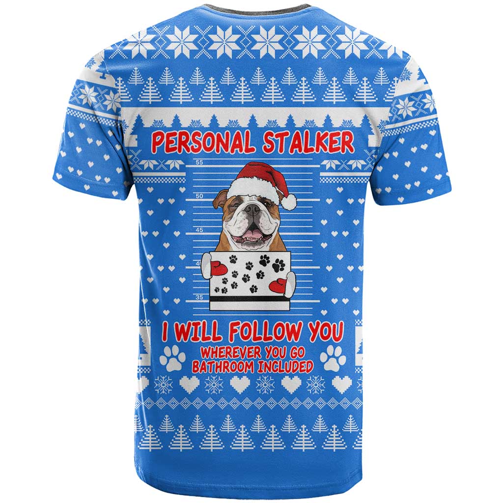 Christmas Stalker Bulldog T Shirt Xmas Holiday Patterns - Wonder Print Shop