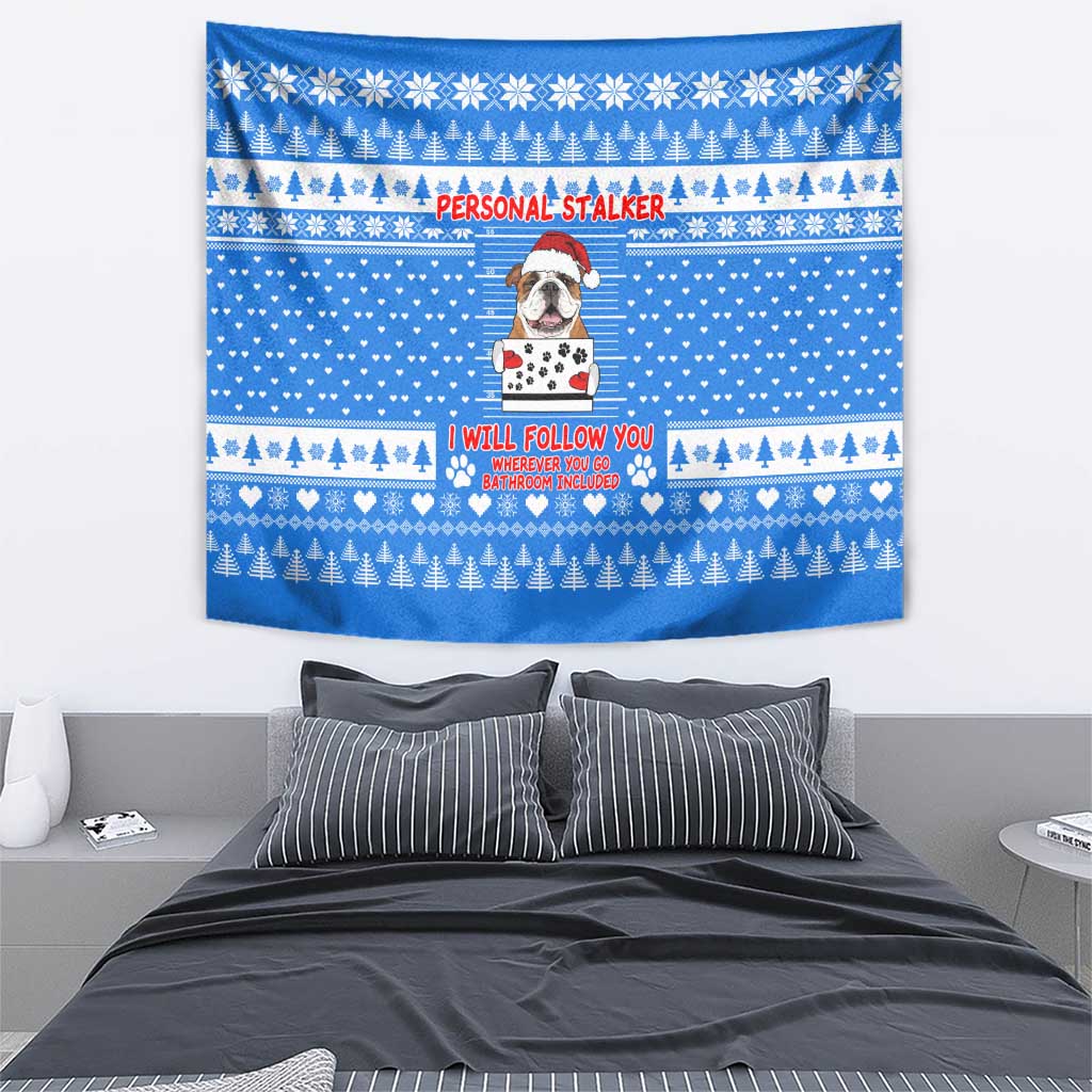 Christmas Stalker Bulldog Tapestry Xmas Holiday Patterns - Wonder Print Shop