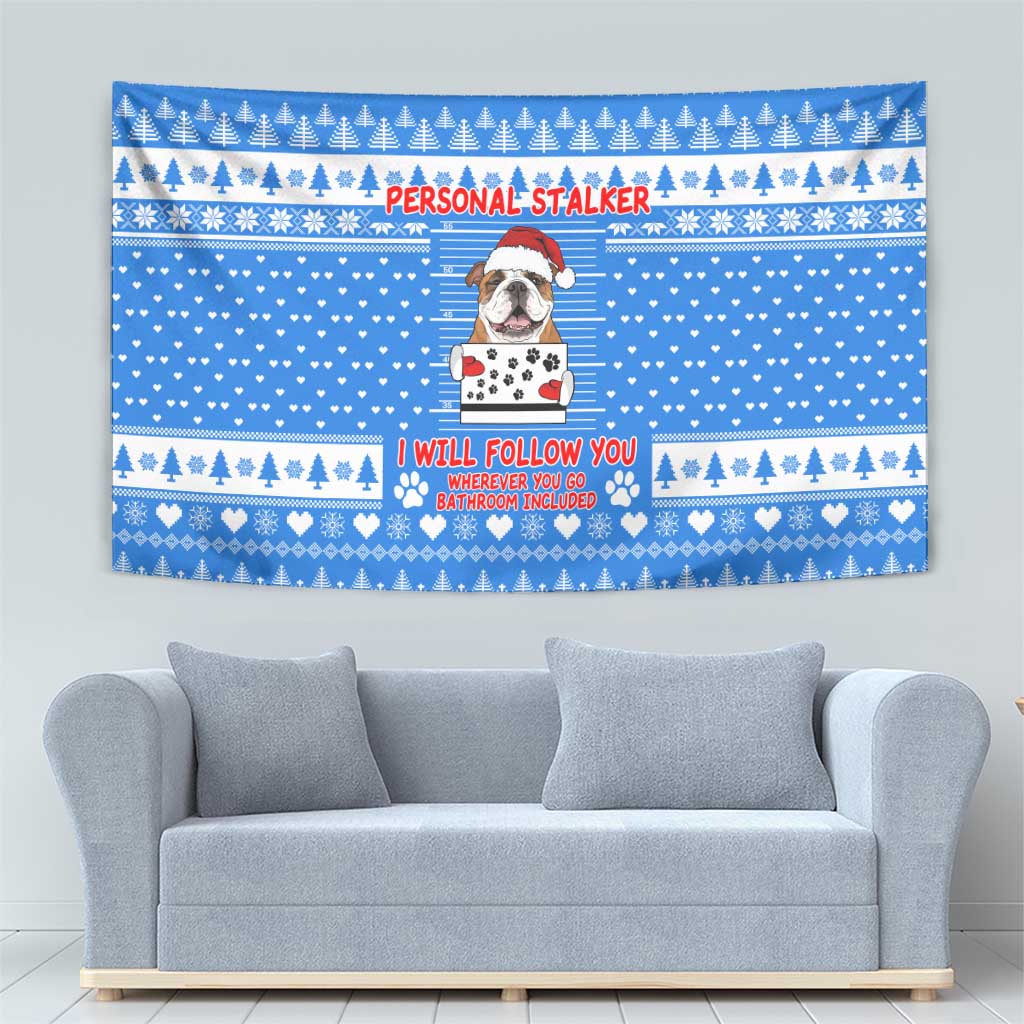 Christmas Stalker Bulldog Tapestry Xmas Holiday Patterns - Wonder Print Shop
