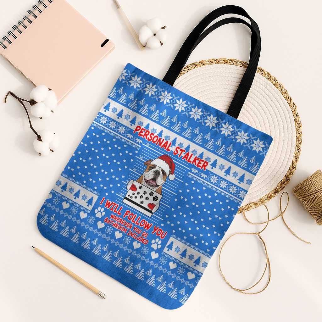 Christmas Stalker Bulldog Tote Bag Xmas Holiday Patterns - Wonder Print Shop