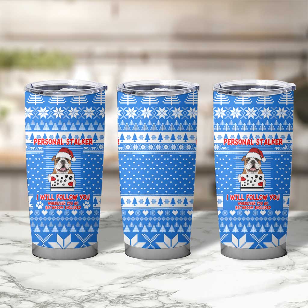 Christmas Stalker Bulldog Tumbler Cup Xmas Holiday Patterns - Wonder Print Shop