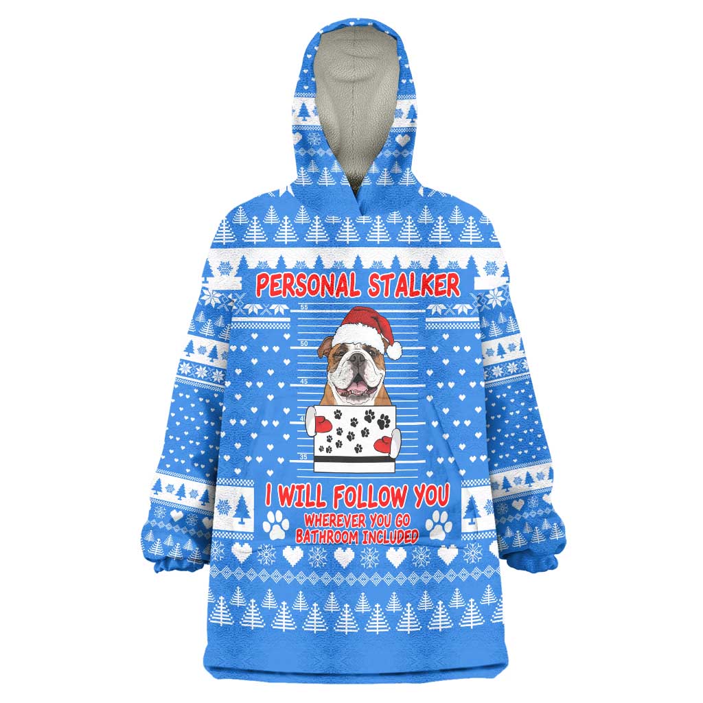 Christmas Stalker Bulldog Wearable Blanket Hoodie Xmas Holiday Patterns - Wonder Print Shop