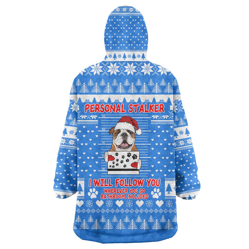 Christmas Stalker Bulldog Wearable Blanket Hoodie Xmas Holiday Patterns - Wonder Print Shop