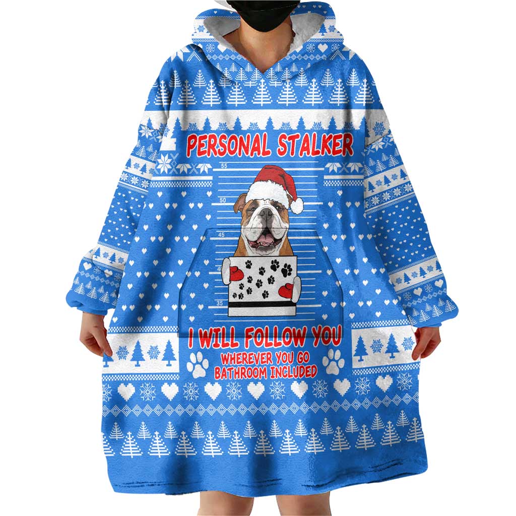 Christmas Stalker Bulldog Wearable Blanket Hoodie Xmas Holiday Patterns - Wonder Print Shop