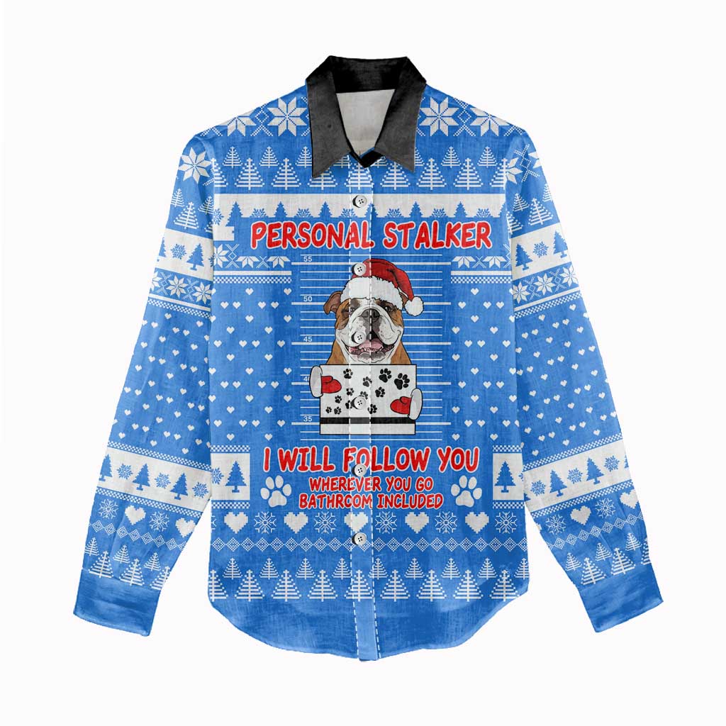 Christmas Stalker Bulldog Women Casual Shirt Xmas Holiday Patterns - Wonder Print Shop