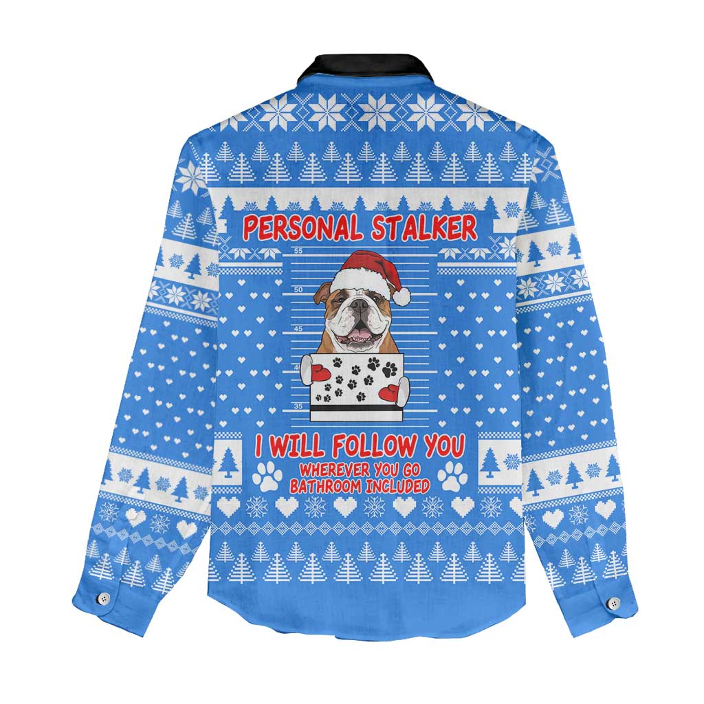 Christmas Stalker Bulldog Women Casual Shirt Xmas Holiday Patterns - Wonder Print Shop