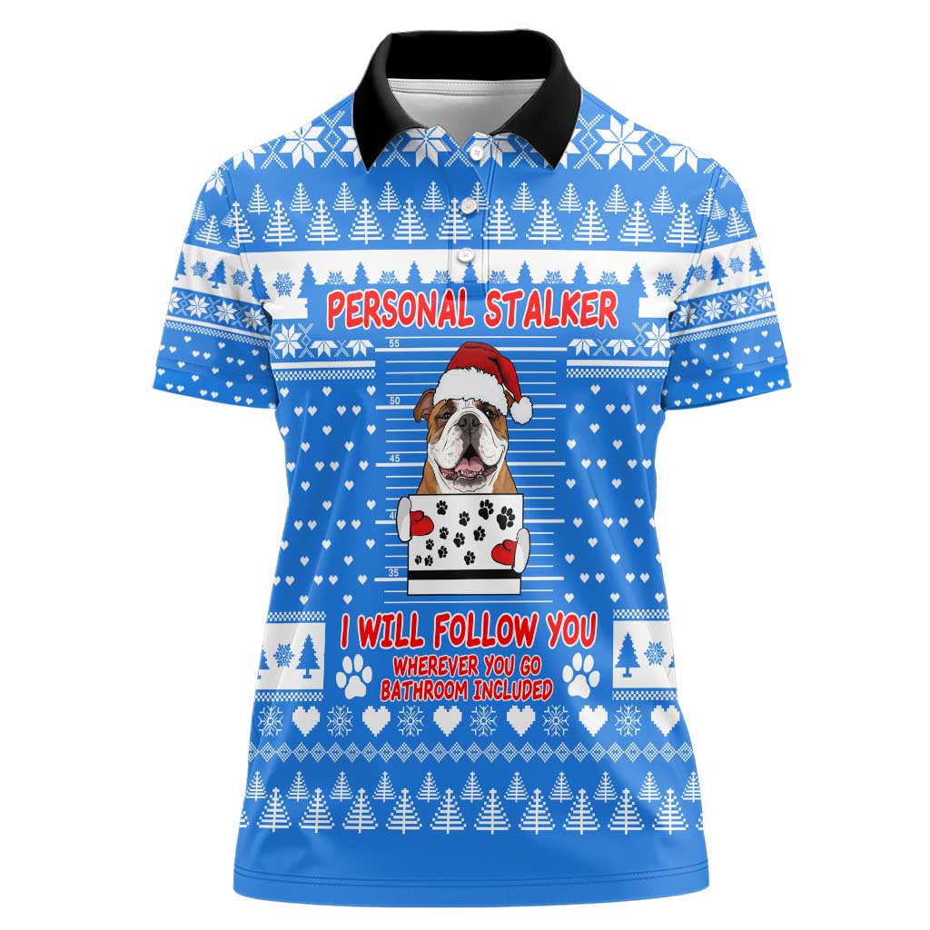 Christmas Stalker Bulldog Women Polo Shirt Xmas Holiday Patterns - Wonder Print Shop