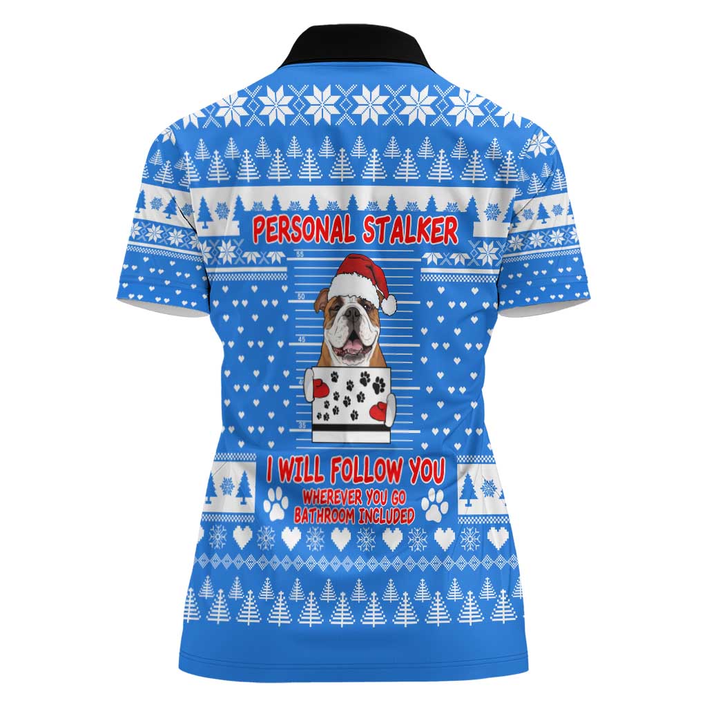 Christmas Stalker Bulldog Women Polo Shirt Xmas Holiday Patterns - Wonder Print Shop
