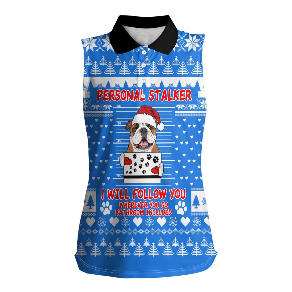 Christmas Stalker Bulldog Women Sleeveless Polo Shirt Xmas Holiday Patterns - Wonder Print Shop