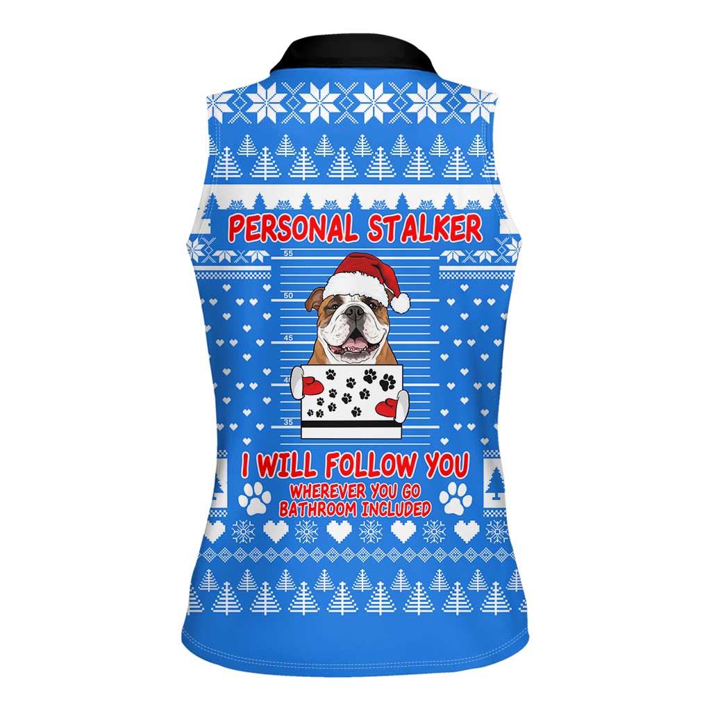 Christmas Stalker Bulldog Women Sleeveless Polo Shirt Xmas Holiday Patterns - Wonder Print Shop