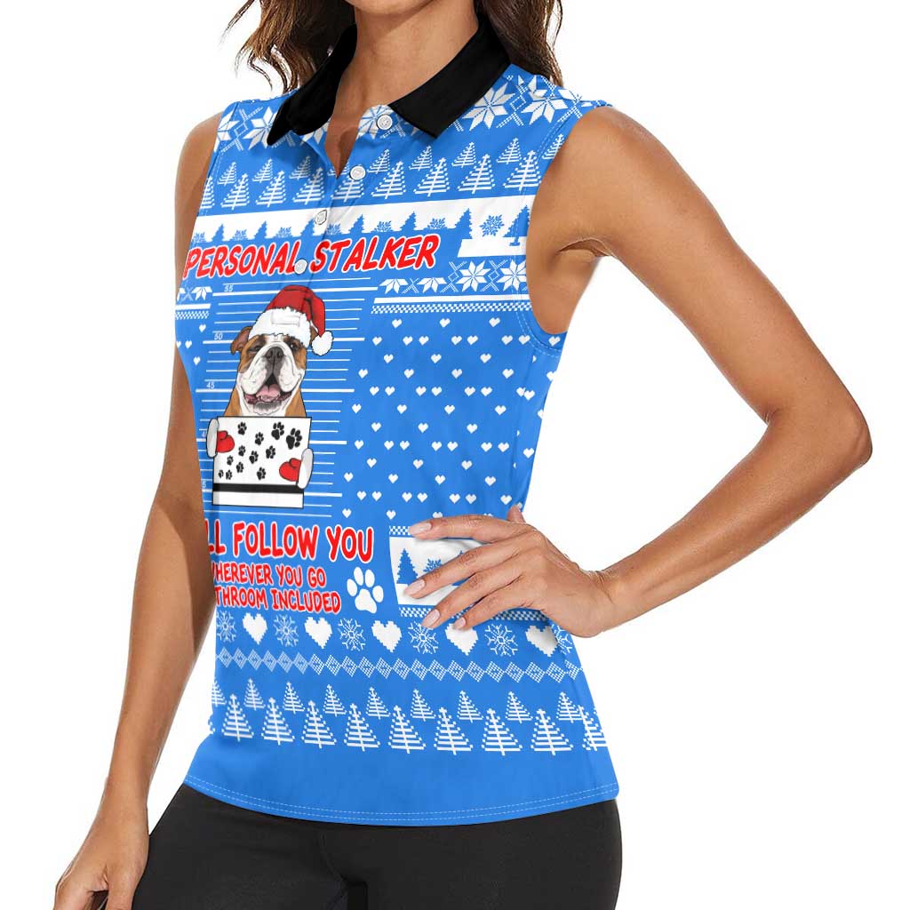 Christmas Stalker Bulldog Women Sleeveless Polo Shirt Xmas Holiday Patterns - Wonder Print Shop