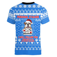 Christmas Stalker Bulldog Women V-Neck T-Shirt Xmas Holiday Patterns - Wonder Print Shop
