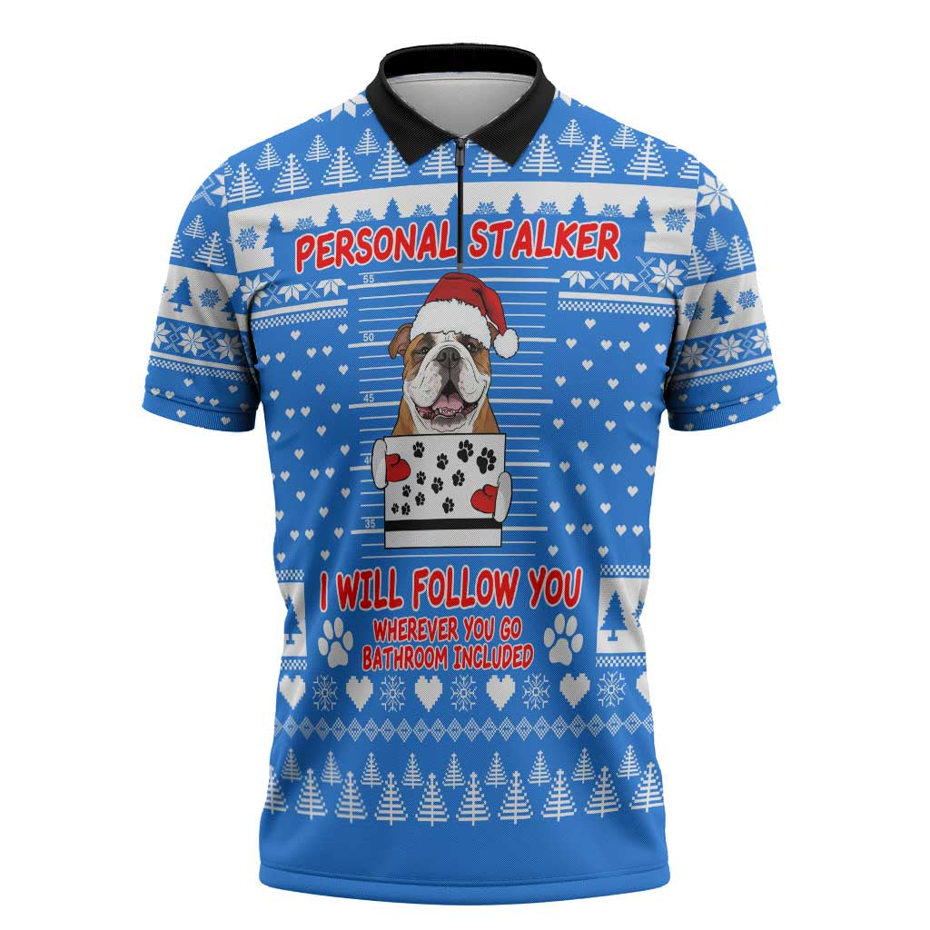 Christmas Stalker Bulldog Zipper Polo Shirt Xmas Holiday Patterns - Wonder Print Shop