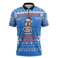 Christmas Stalker Bulldog Zipper Polo Shirt Xmas Holiday Patterns - Wonder Print Shop