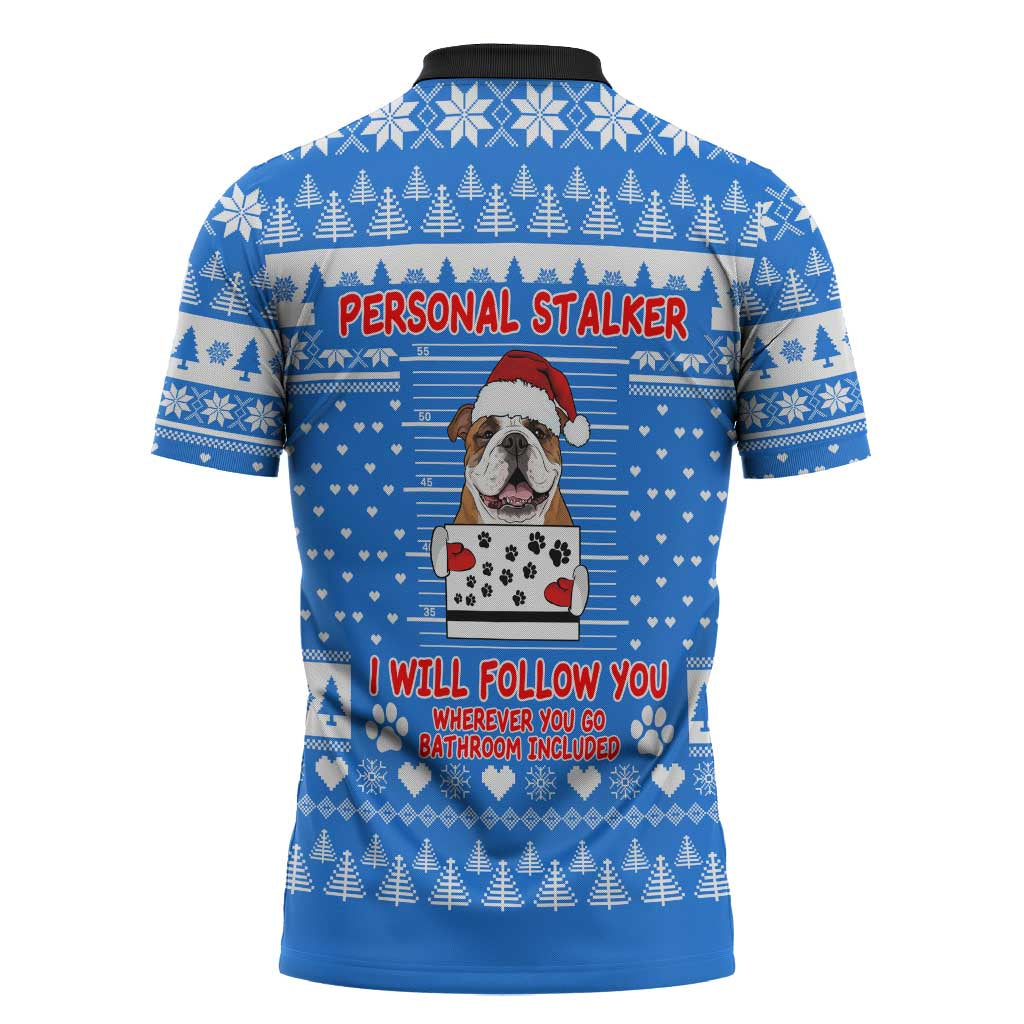 Christmas Stalker Bulldog Zipper Polo Shirt Xmas Holiday Patterns - Wonder Print Shop