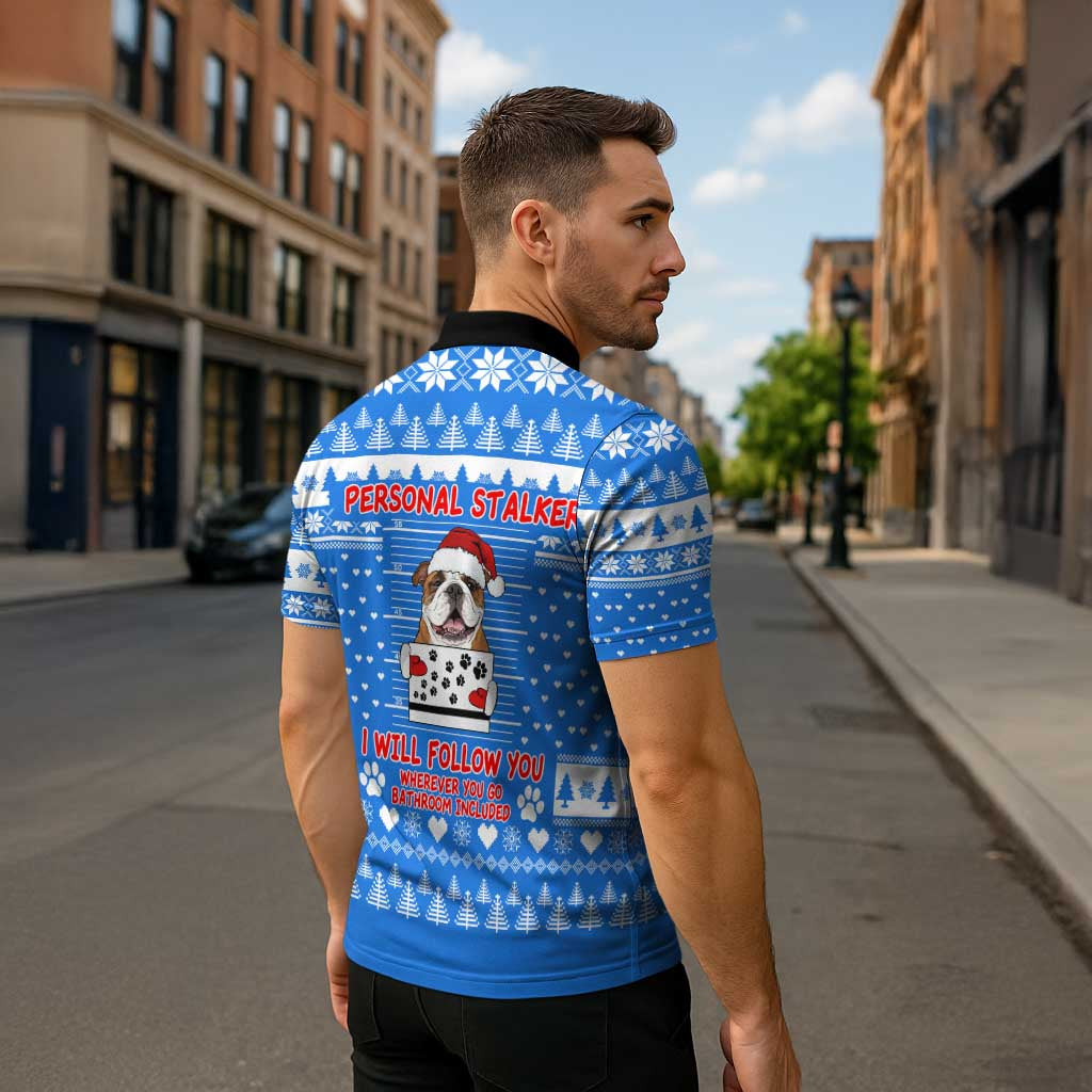 Christmas Stalker Bulldog Zipper Polo Shirt Xmas Holiday Patterns - Wonder Print Shop
