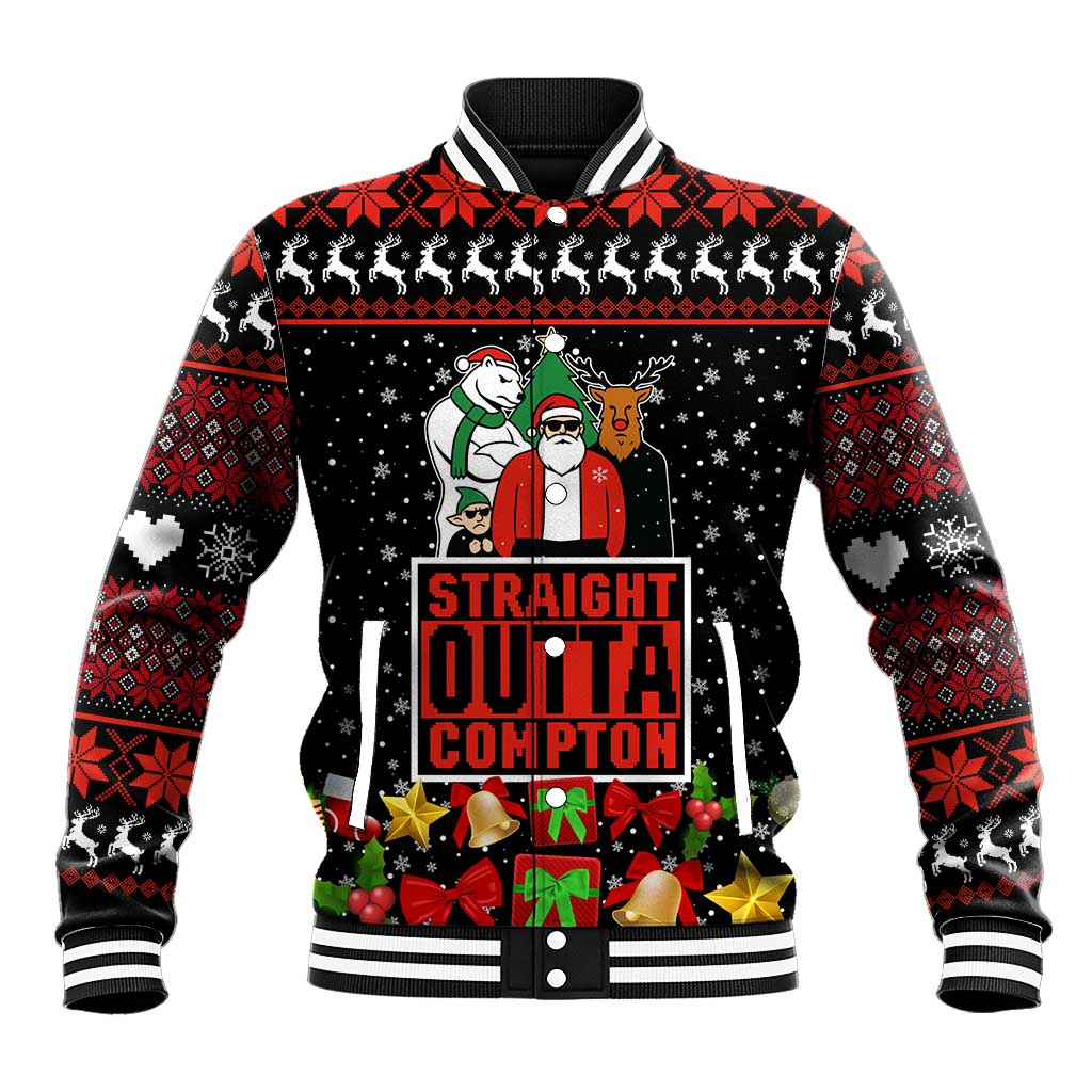 Christmas Straight Outta Gangsta Claus Baseball Jacket Xmas Holiday Patterns - Wonder Print Shop