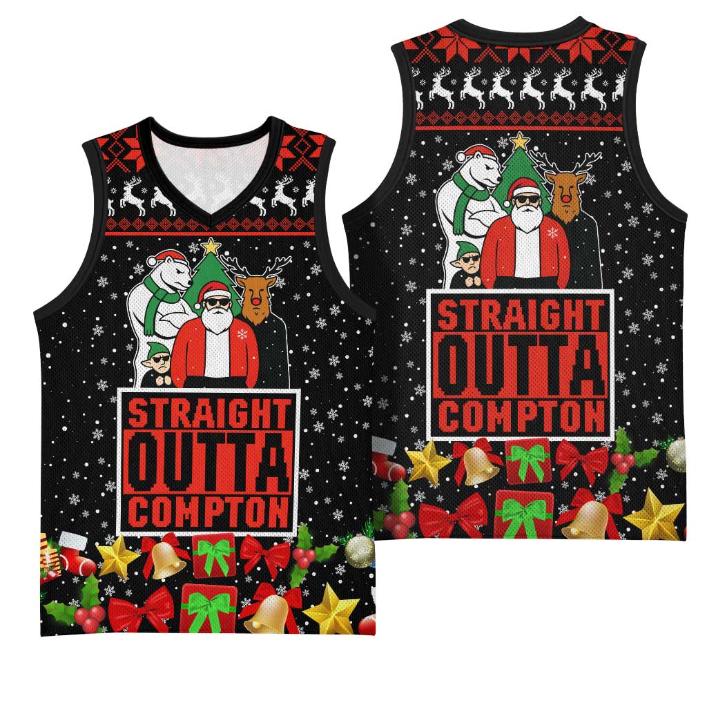 Christmas Straight Outta Gangsta Claus Basketball Jersey Xmas Holiday Patterns - Wonder Print Shop