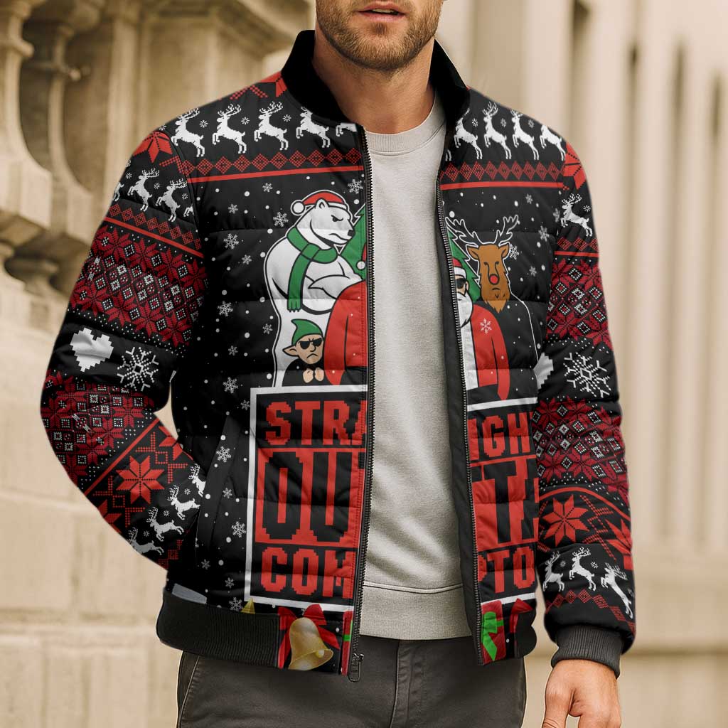 Christmas Straight Outta Gangsta Claus Bomber Puffer Jacket Xmas Holiday Patterns - Wonder Print Shop