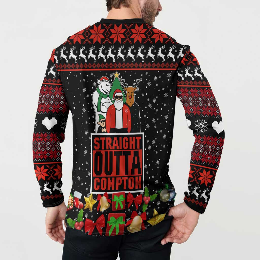 Christmas Straight Outta Gangsta Claus Button Sweatshirt Xmas Holiday Patterns - Wonder Print Shop