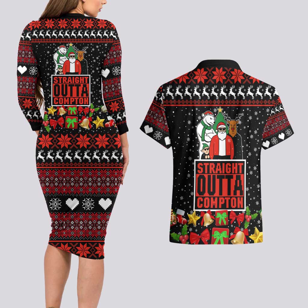 Christmas Straight Outta Gangsta Claus Couples Matching Long Sleeve Bodycon Dress and Hawaiian Shirt Xmas Holiday Patterns - Wonder Print Shop