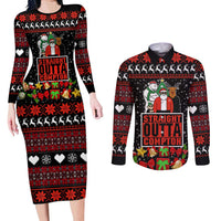 Christmas Straight Outta Gangsta Claus Couples Matching Long Sleeve Bodycon Dress and Long Sleeve Button Shirt Xmas Holiday Patterns - Wonder Print Shop