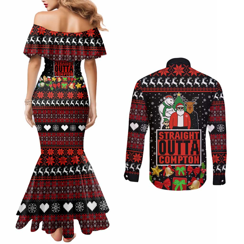 Christmas Straight Outta Gangsta Claus Couples Matching Mermaid Dress and Long Sleeve Button Shirt Xmas Holiday Patterns - Wonder Print Shop