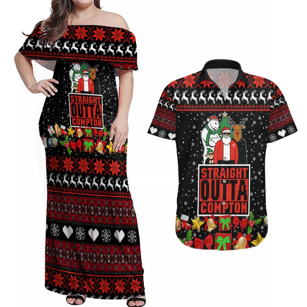 Christmas Straight Outta Gangsta Claus Couples Matching Off Shoulder Maxi Dress and Hawaiian Shirt Xmas Holiday Patterns - Wonder Print Shop