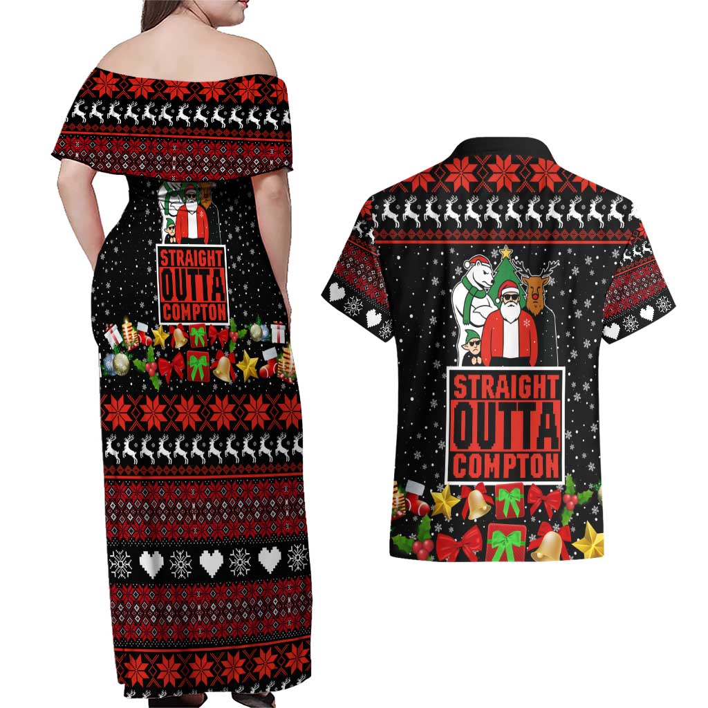 Christmas Straight Outta Gangsta Claus Couples Matching Off Shoulder Maxi Dress and Hawaiian Shirt Xmas Holiday Patterns - Wonder Print Shop