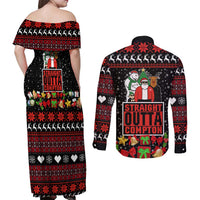 Christmas Straight Outta Gangsta Claus Couples Matching Off Shoulder Maxi Dress and Long Sleeve Button Shirt Xmas Holiday Patterns - Wonder Print Shop