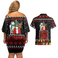 Christmas Straight Outta Gangsta Claus Couples Matching Off Shoulder Short Dress and Hawaiian Shirt Xmas Holiday Patterns - Wonder Print Shop