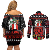 Christmas Straight Outta Gangsta Claus Couples Matching Off Shoulder Short Dress and Long Sleeve Button Shirt Xmas Holiday Patterns - Wonder Print Shop