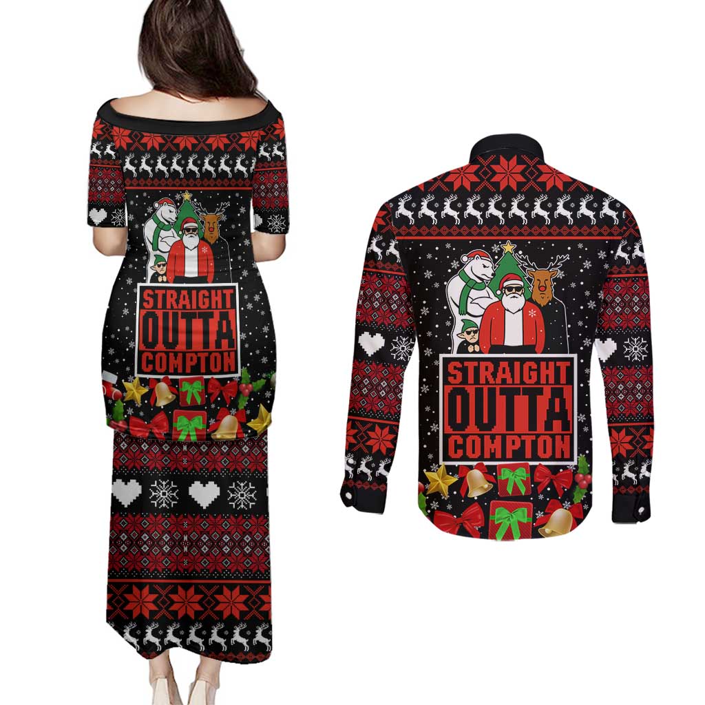 Christmas Straight Outta Gangsta Claus Couples Matching Puletasi and Long Sleeve Button Shirt Xmas Holiday Patterns - Wonder Print Shop