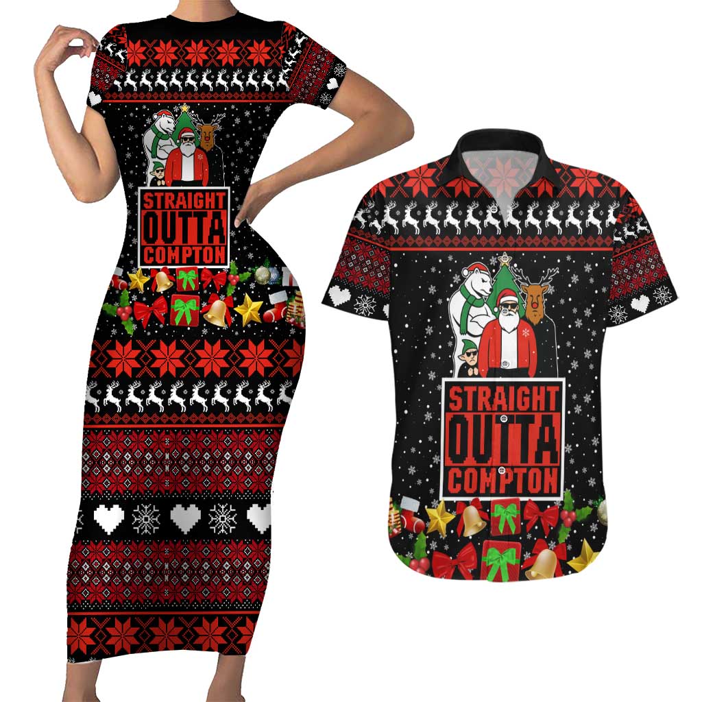 Christmas Straight Outta Gangsta Claus Couples Matching Short Sleeve Bodycon Dress and Hawaiian Shirt Xmas Holiday Patterns - Wonder Print Shop