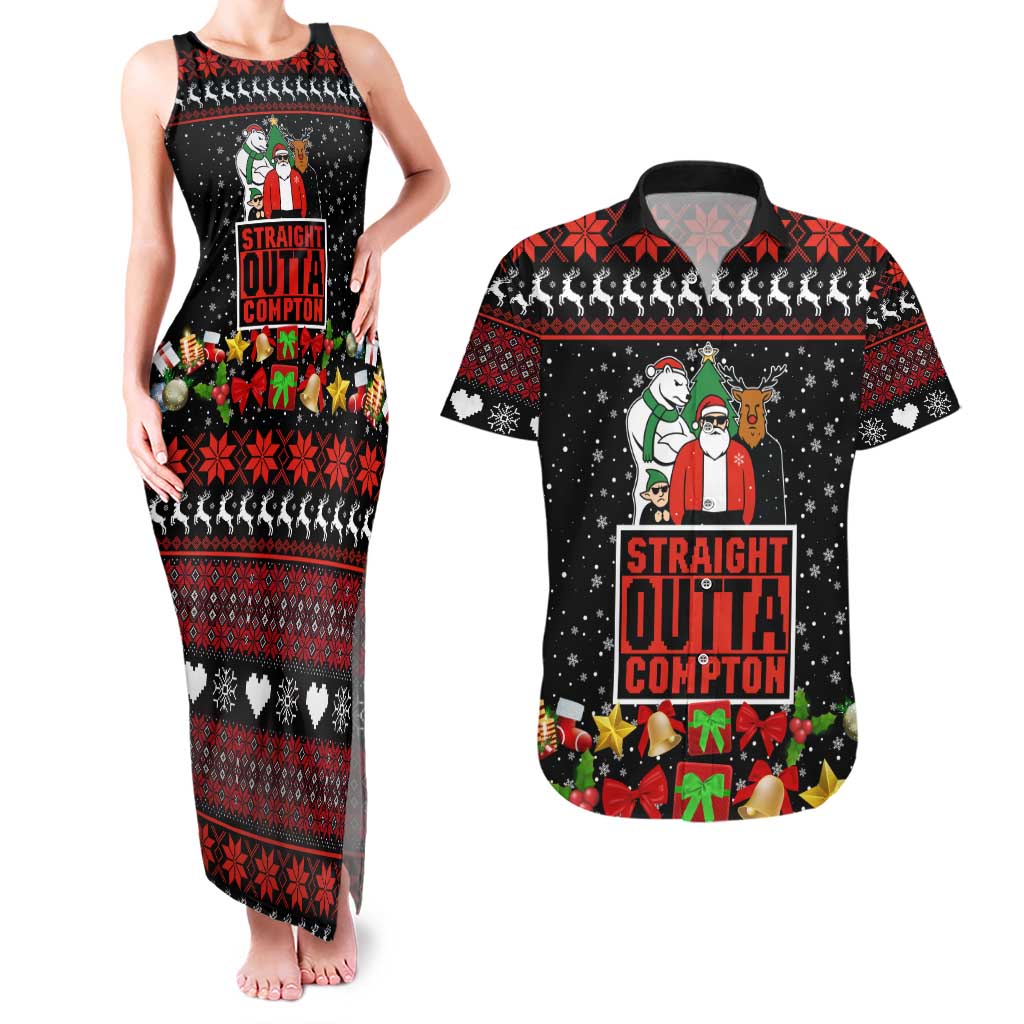 Christmas Straight Outta Gangsta Claus Couples Matching Tank Maxi Dress and Hawaiian Shirt Xmas Holiday Patterns - Wonder Print Shop