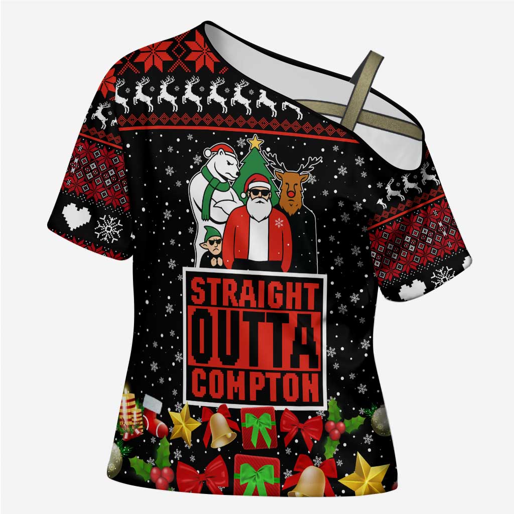 Christmas Straight Outta Gangsta Claus Cross Shoulder Shirt Xmas Holiday Patterns - Wonder Print Shop