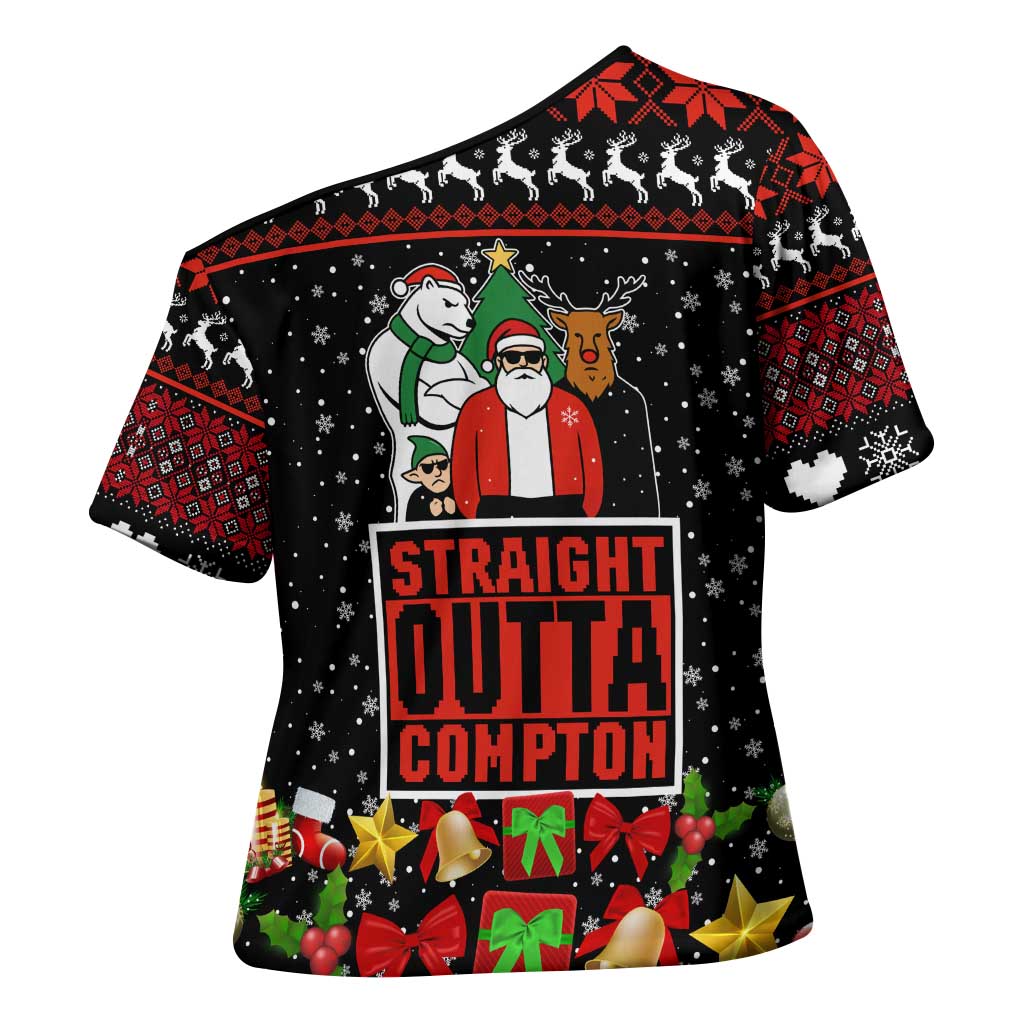 Christmas Straight Outta Gangsta Claus Cross Shoulder Shirt Xmas Holiday Patterns - Wonder Print Shop