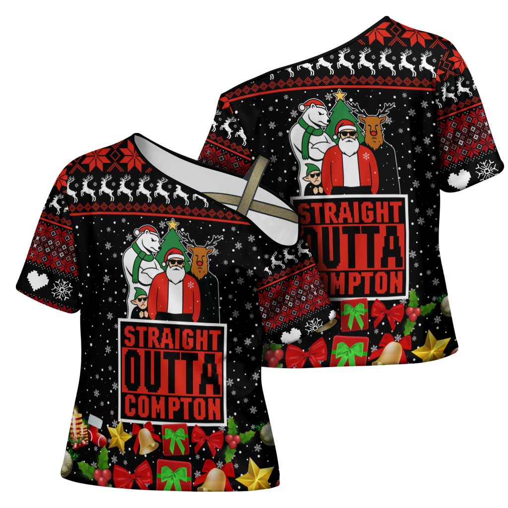 Christmas Straight Outta Gangsta Claus Cross Shoulder Shirt Xmas Holiday Patterns - Wonder Print Shop