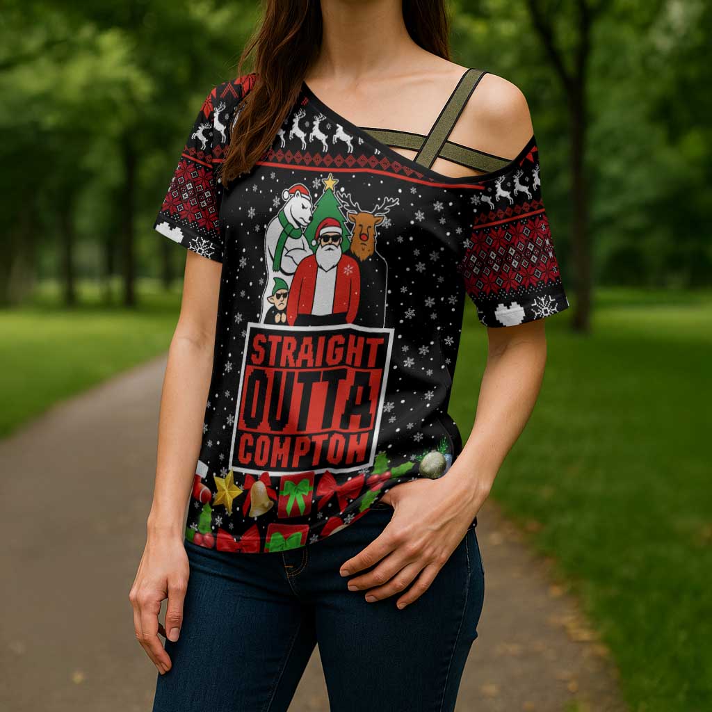 Christmas Straight Outta Gangsta Claus Cross Shoulder Shirt Xmas Holiday Patterns - Wonder Print Shop
