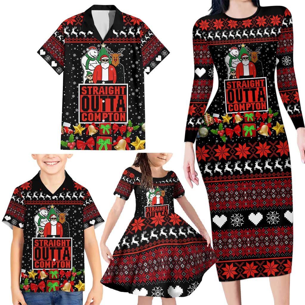 Christmas Straight Outta Gangsta Claus Family Matching Long Sleeve Bodycon Dress and Hawaiian Shirt Xmas Holiday Patterns - Wonder Print Shop