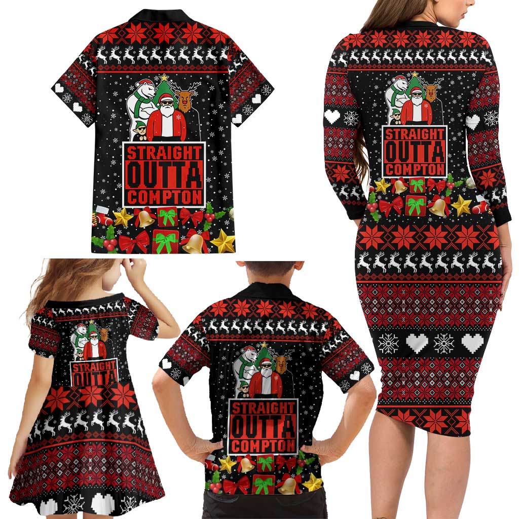 Christmas Straight Outta Gangsta Claus Family Matching Long Sleeve Bodycon Dress and Hawaiian Shirt Xmas Holiday Patterns - Wonder Print Shop