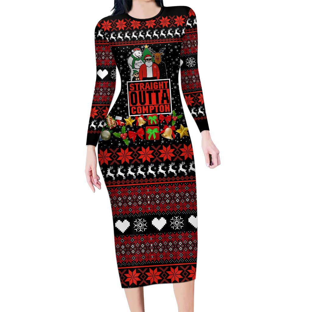 Christmas Straight Outta Gangsta Claus Family Matching Long Sleeve Bodycon Dress and Hawaiian Shirt Xmas Holiday Patterns - Wonder Print Shop