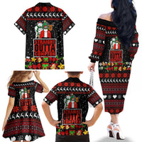 Christmas Straight Outta Gangsta Claus Family Matching Off The Shoulder Long Sleeve Dress and Hawaiian Shirt Xmas Holiday Patterns - Wonder Print Shop