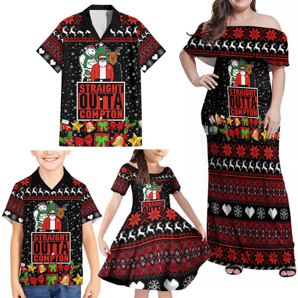 Christmas Straight Outta Gangsta Claus Family Matching Off Shoulder Maxi Dress and Hawaiian Shirt Xmas Holiday Patterns - Wonder Print Shop