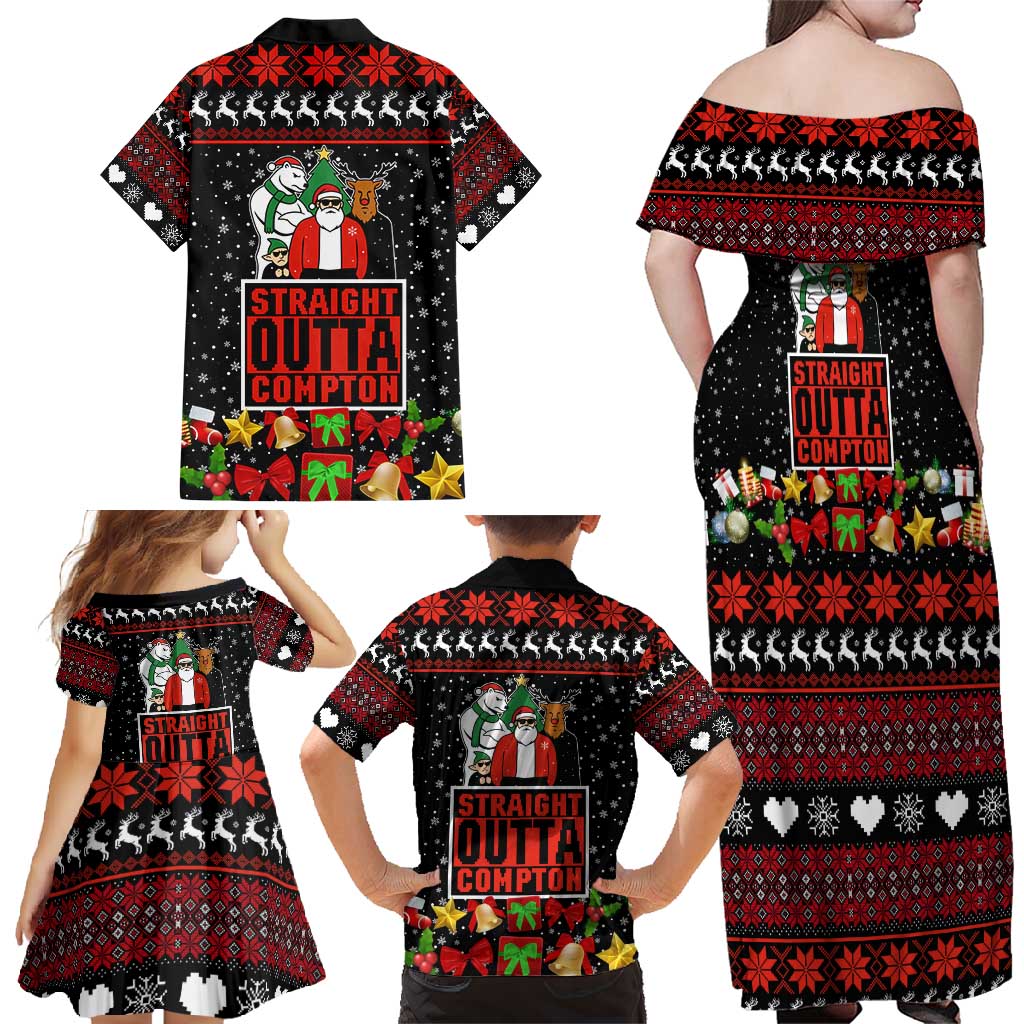 Christmas Straight Outta Gangsta Claus Family Matching Off Shoulder Maxi Dress and Hawaiian Shirt Xmas Holiday Patterns - Wonder Print Shop