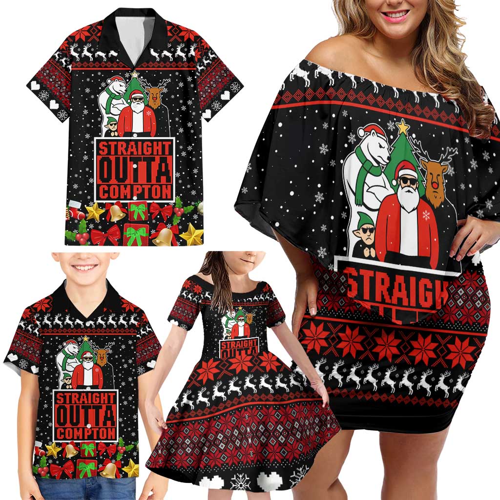 Christmas Straight Outta Gangsta Claus Family Matching Off Shoulder Short Dress and Hawaiian Shirt Xmas Holiday Patterns - Wonder Print Shop